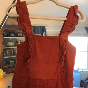 UO Emmett Corduroy Ruffle Jumpsuit wide leg